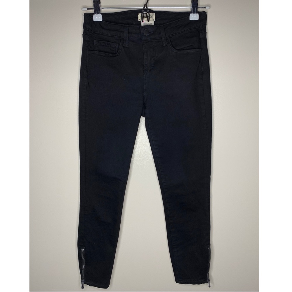 L’AGENCE • 24 • Black Mid-Rise Crop Skinny Denim Jeans Zip Ankle Emmanuelle